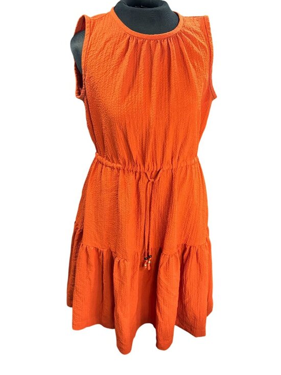 Calvin Klein Dresses & Skirts - Calvin Klein Orange Sleeveless Tiered Dress With Drawstring Waist Size 8